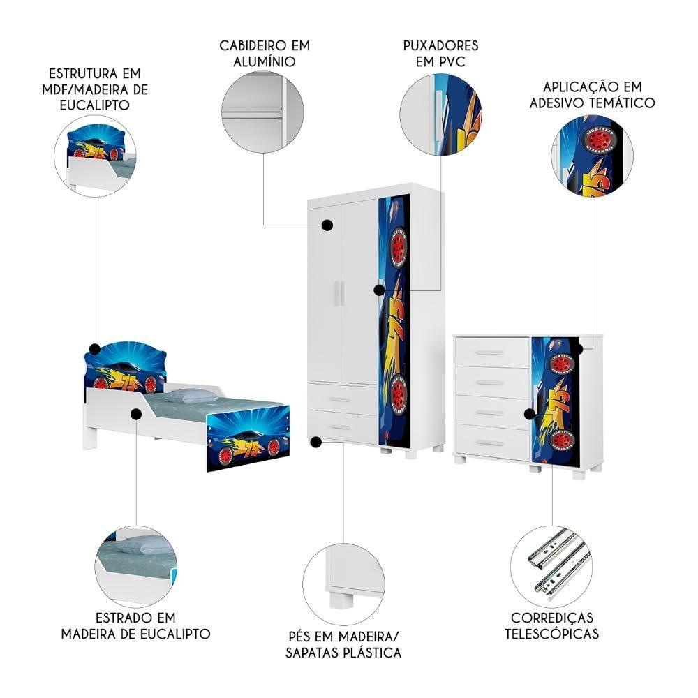 Miniatura Quarto Infantil 3 Peças Com Mini Cama Carro Azul Z53 - Mpozenato