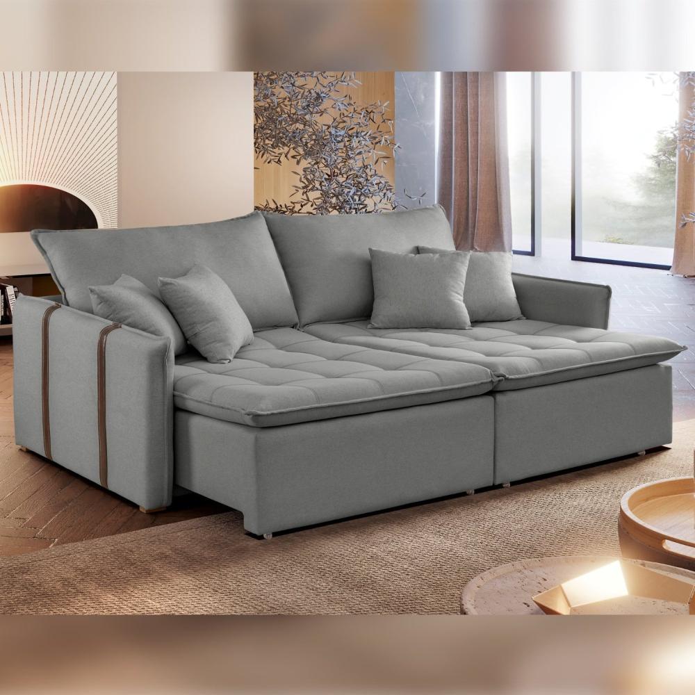 Miniatura Sofa Cama Retratil e Reclinavel 220cm Detroid Yescasa Linho/Cinza