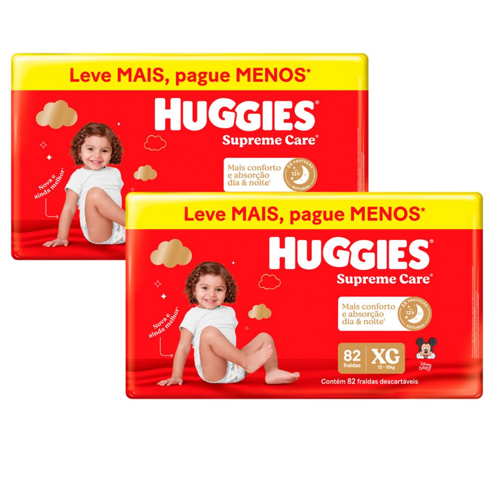 Miniatura Kit 2 Fralda Huggies Supreme Care Tamanho XG 82 Unidades Descartáveis