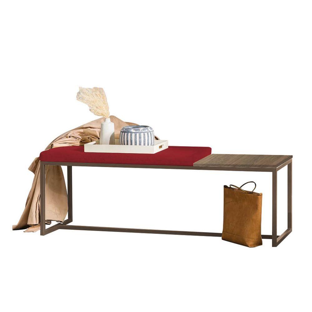 Miniatura Banco Recamier Puff 140cm Industrial Marrom Suede Vermelho Tampo Quadrado Mdf Caramelo