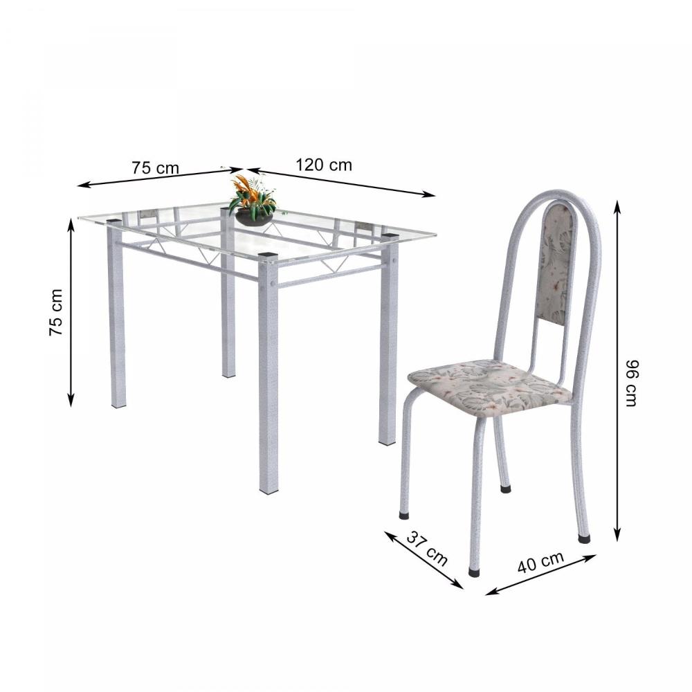 Miniatura Conjunto Mesa Tubular 120cm Tampo em Vidro com 4 Cadeiras Iris Soma Móveis Botanic Cinza/Pérola