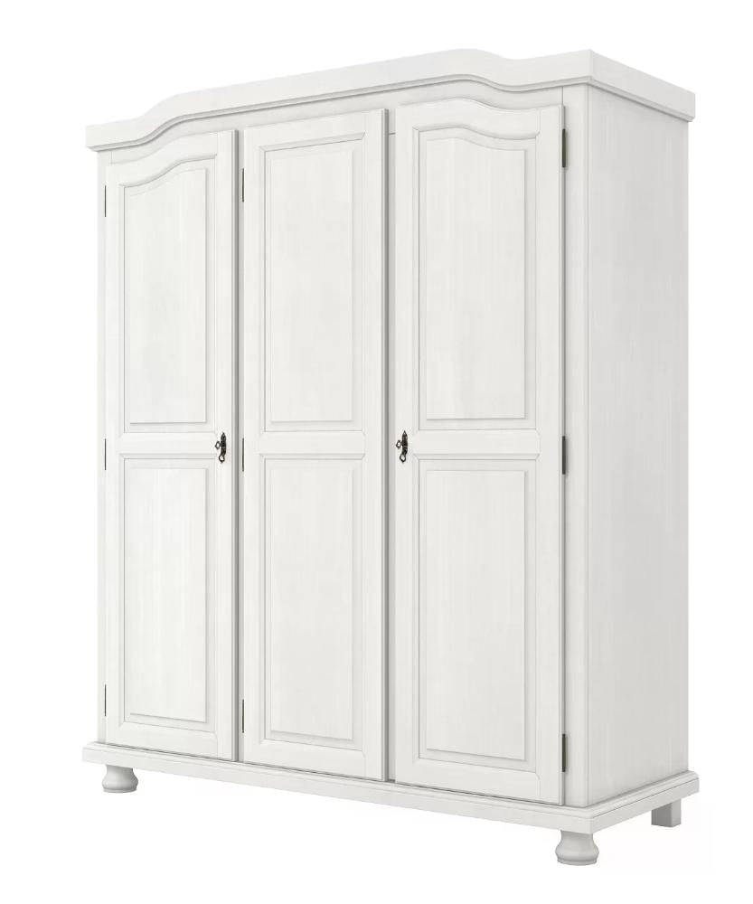 Miniatura Guarda Roupa Solteiro 3 Portas 4 Prateleiras Madeira Maciça Provençal Bastian Inter Link Branco Lavado