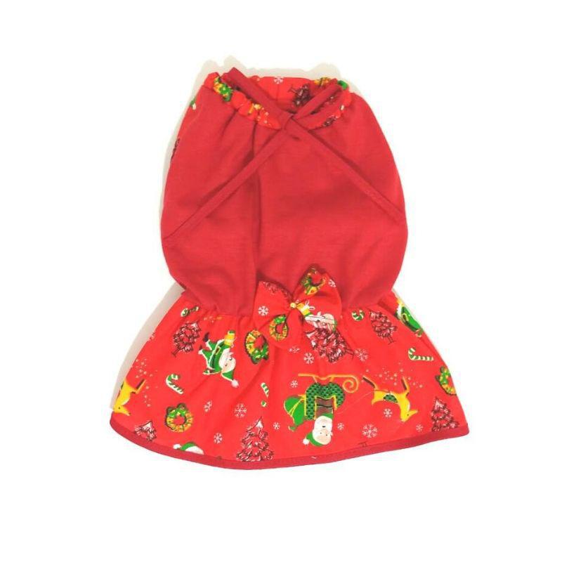 Miniatura Vestido De Natal Para Cachorro Saia Vermelha - Tamanho P