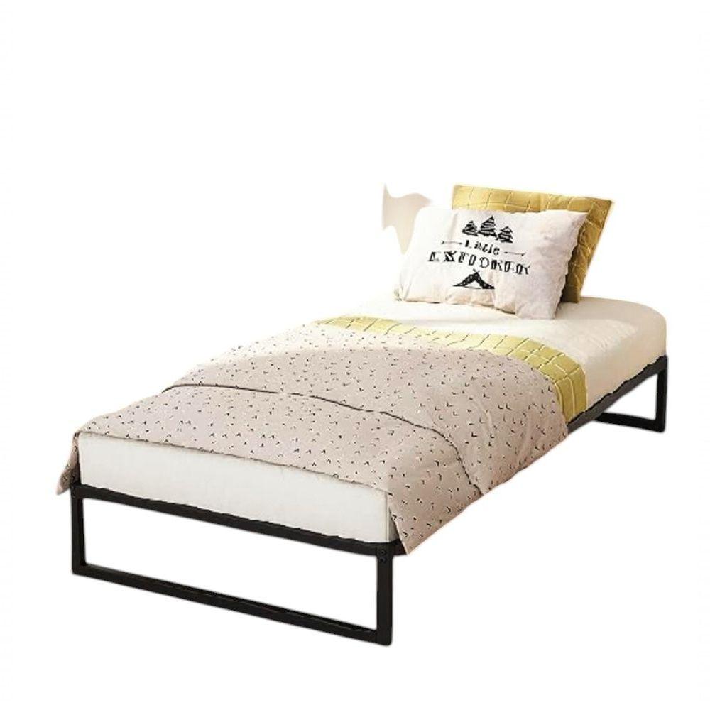 Miniatura Cama Solteiro Sem Cabeceira Robusta Aço Ferro Metal Tamanho Padrão 78cmx188cm Preto Mobbili Cs-02