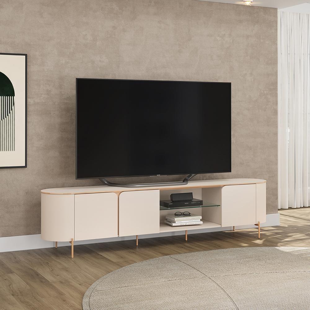 Rack Bancada Tv 75 Pol 241 Cm Mdf Ariana Off White Dj Moveis Off White