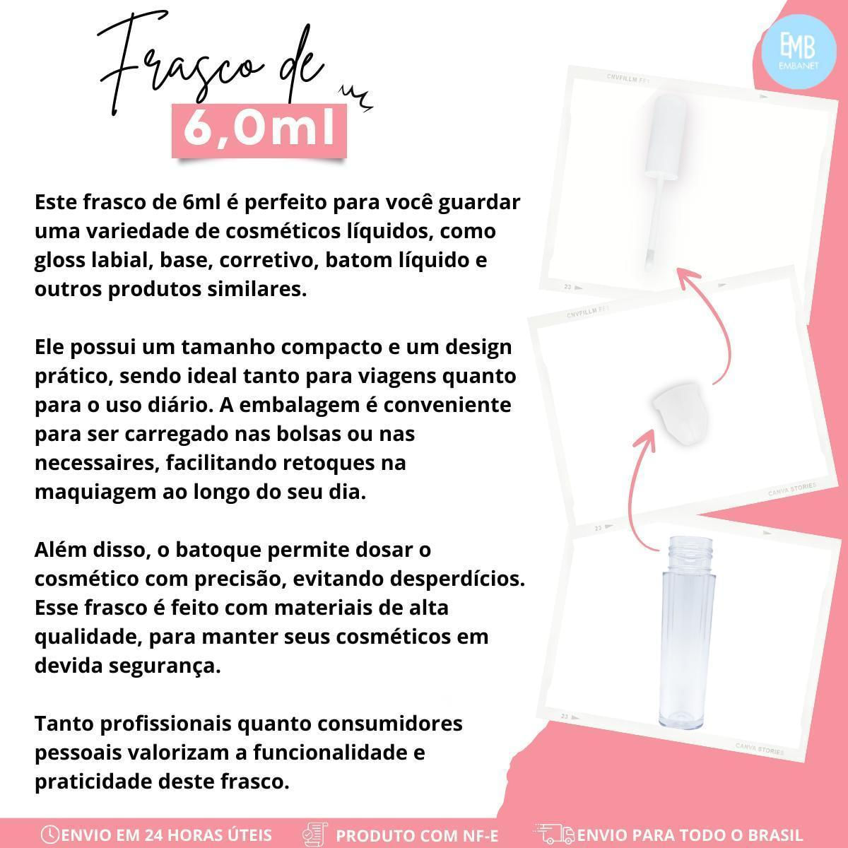 Miniatura Frasco 6Ml Redondo Para Batom Gloss Labial Premium 5Unidades