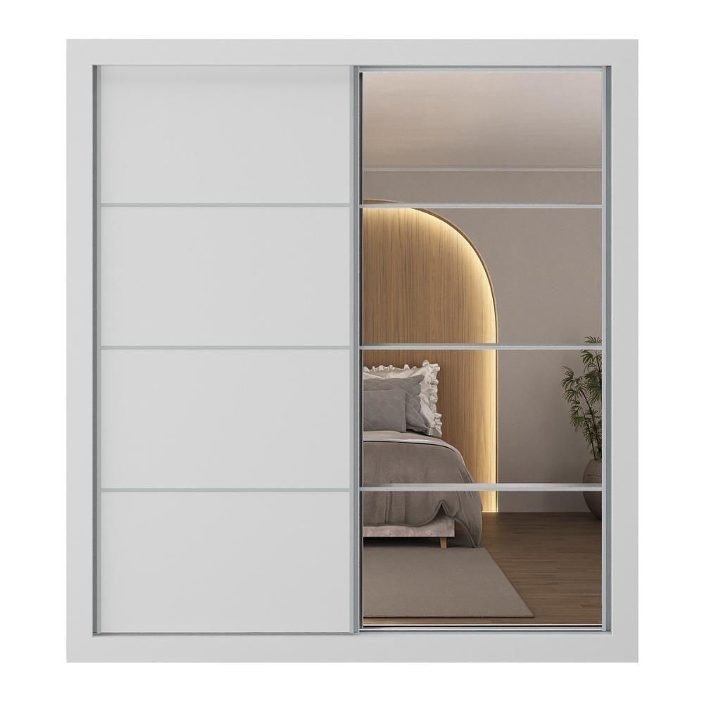 Miniatura Guarda-roupas Casal Com Espelho 2 Portas De Correr 4 Gavetas Alasca Multimóveis Mp4312 Branco Branco