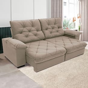 Miniatura Sofá 4 Lugares Linoforte Luggero Retrátil e Reclinável Revestido em Tecido Suede - 230cm de largura Areia