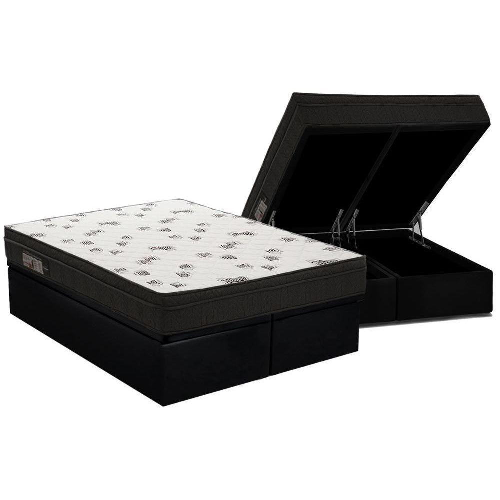 Miniatura Cama Box Baú Queen: Colchão Espuma D45 Ortobom Light Saúde Ortopillow + Base Crc Black(158X198)