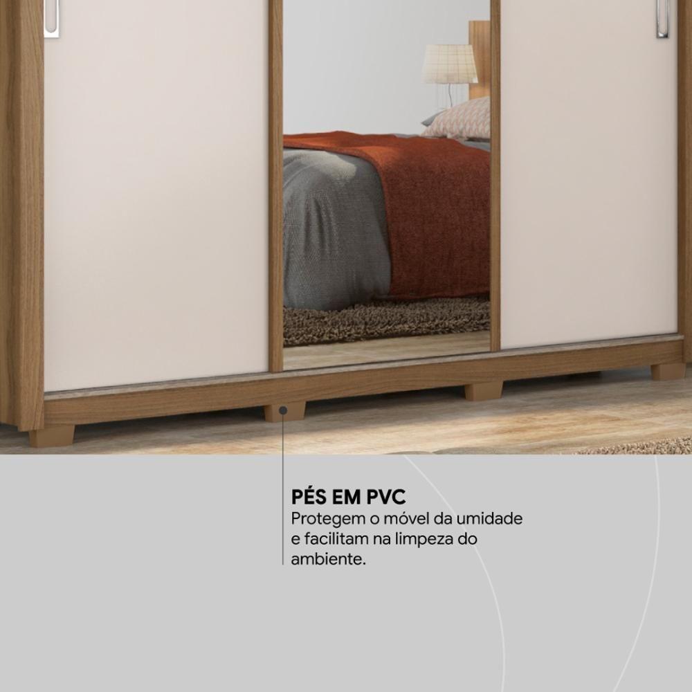 Guarda Roupa Casal 3 Portas Com Espelho E 2 Gavetas Residence Amêndola Touch-off White