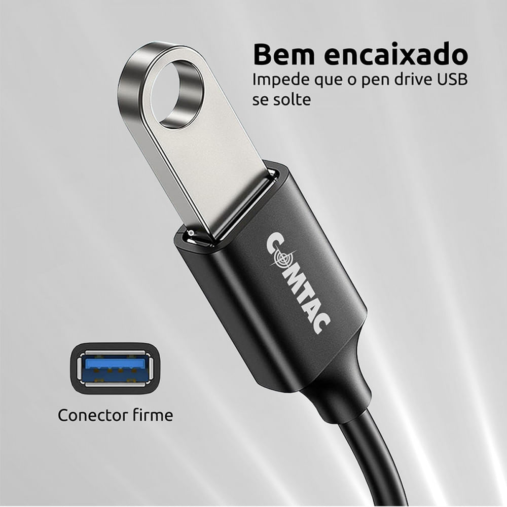 Miniatura Cabo Comtac USB-C Para USB 3.0 Femea 0.2 Metro Preto - 12 Meses - USB-C, USB-A - Cabo Comtac USB-C Para USB 3.. - Cabo Conversor - Garantia do Fabricante