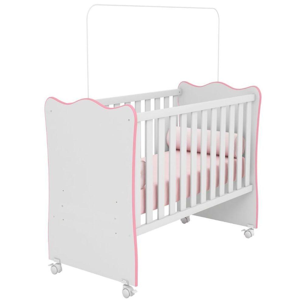 Miniatura Berço De Bebê Com Rodinhas Para Quarto Infantil Doce Sonho branco Rosa