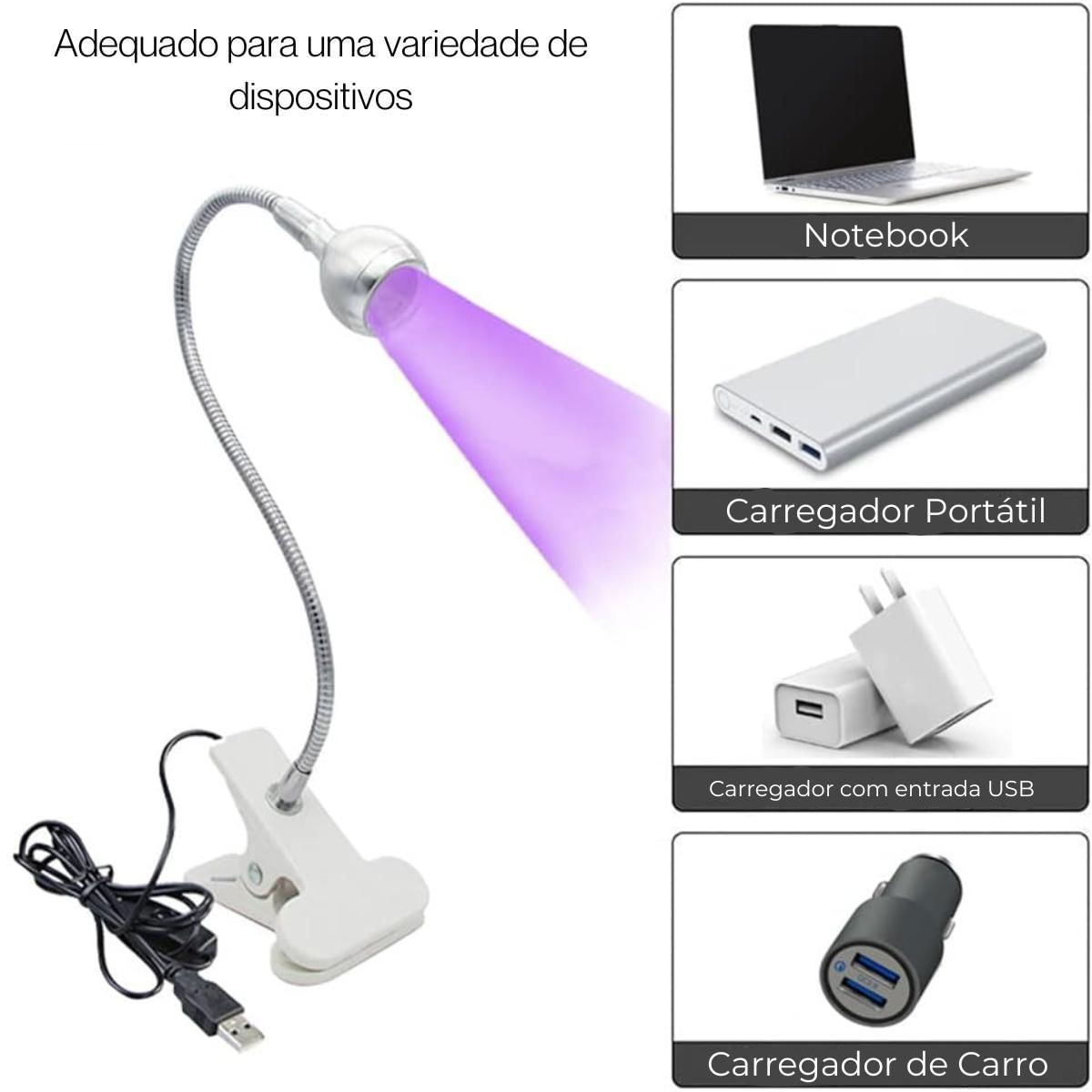 Miniatura Luz Led Uv Lanterna Mesa Com Garra Secagem Unhas Gel Cabine