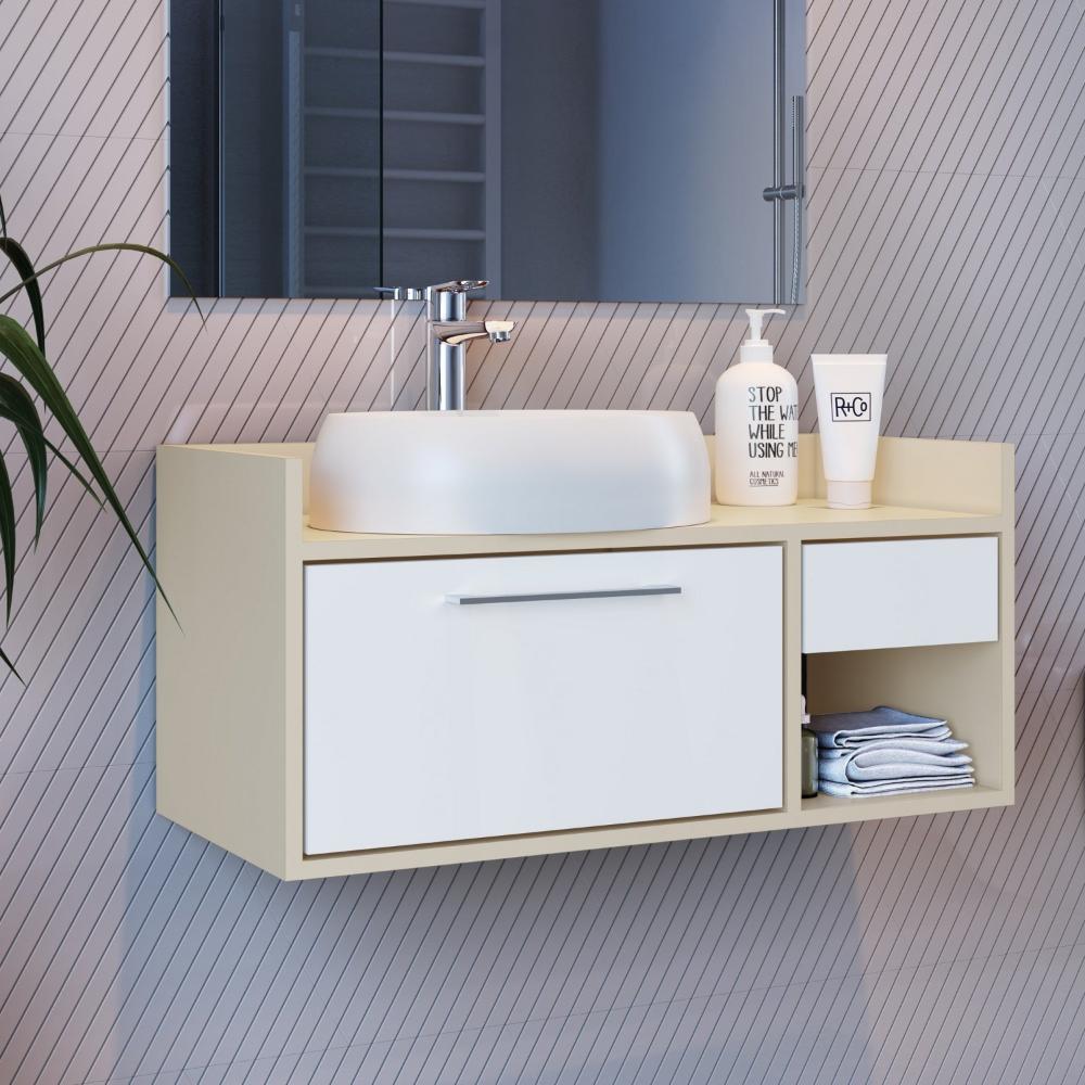 Miniatura Gabinete para Banheiro 01 Gaveta e Porta Basculante Criando Mobilia Branco/Bege