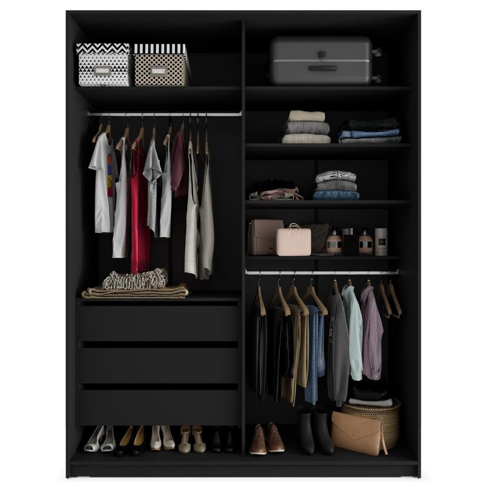Miniatura Closet Solteiro 100% Mdf Bp 159,5cm 3 Gavetas Monreale Preto