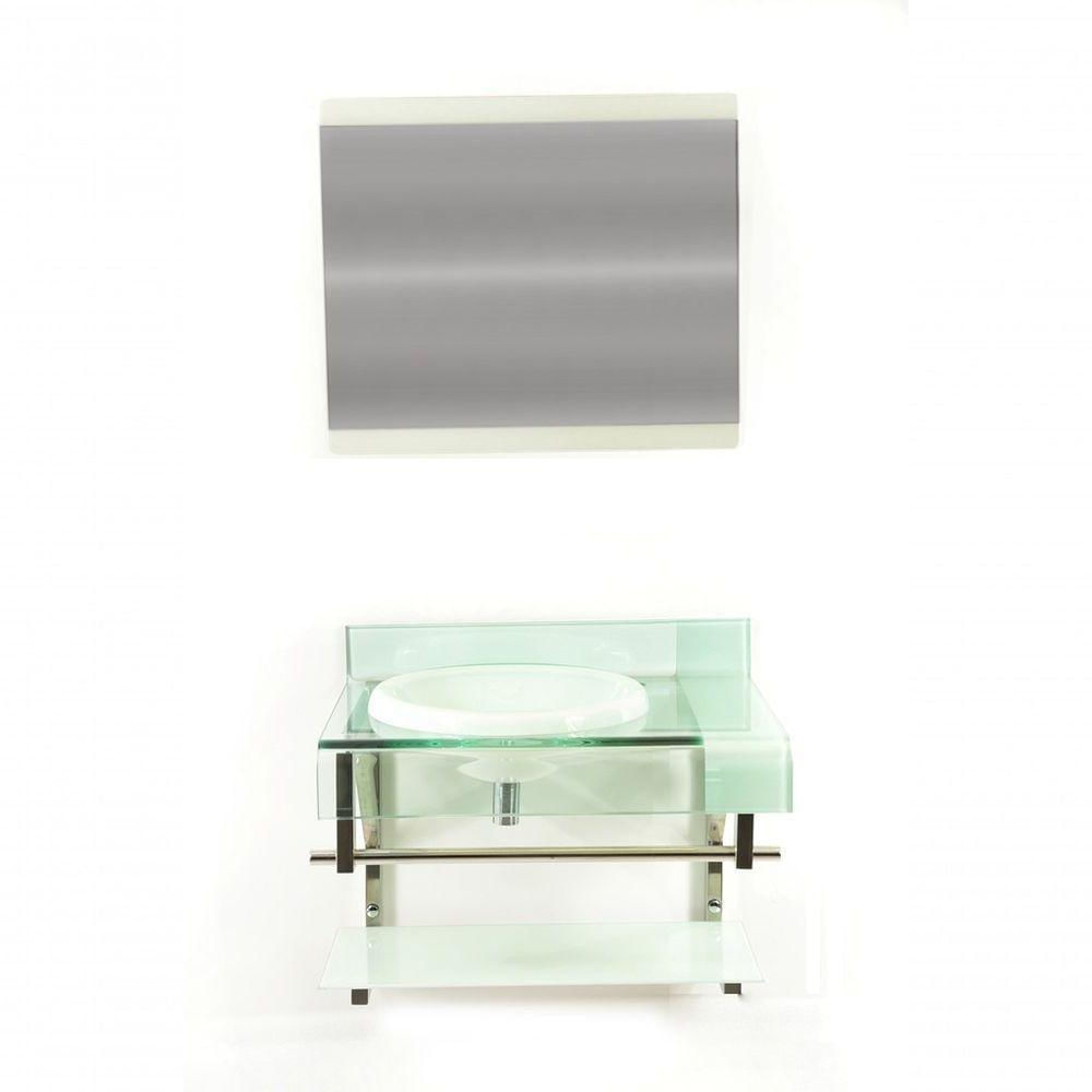 Miniatura Gabinete De Vidro 60cm Curvado Duplo Inox Com Cuba Chapéu - Branco