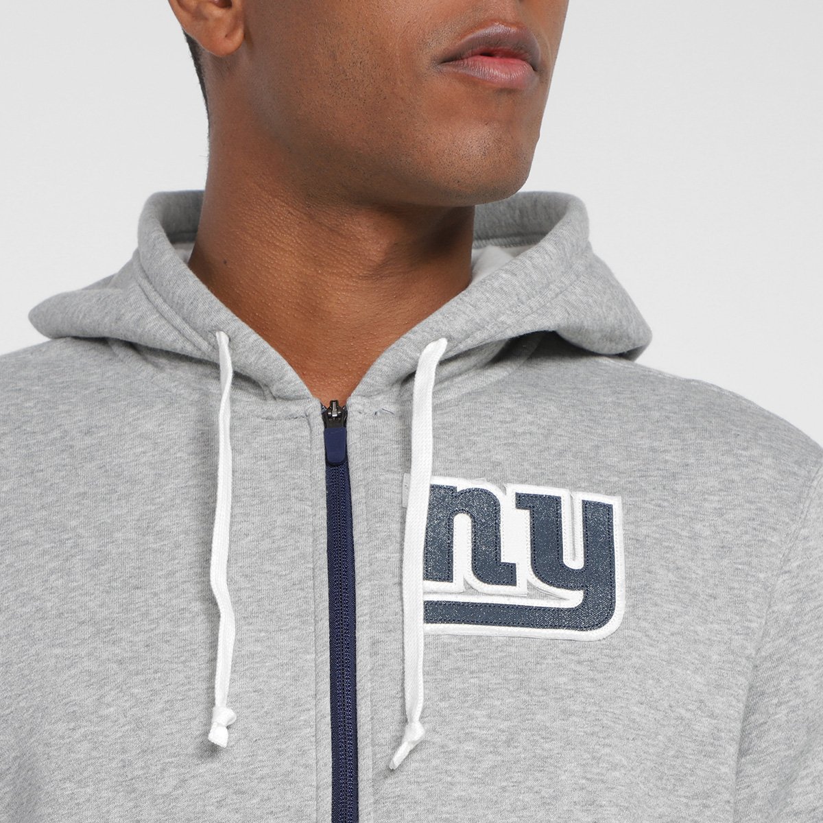 Miniatura Blusa Moletom Nike NFL New York Giants Fz Historic Lifestyle com Capuz Masculino Grafite+Azul Petróleo - G