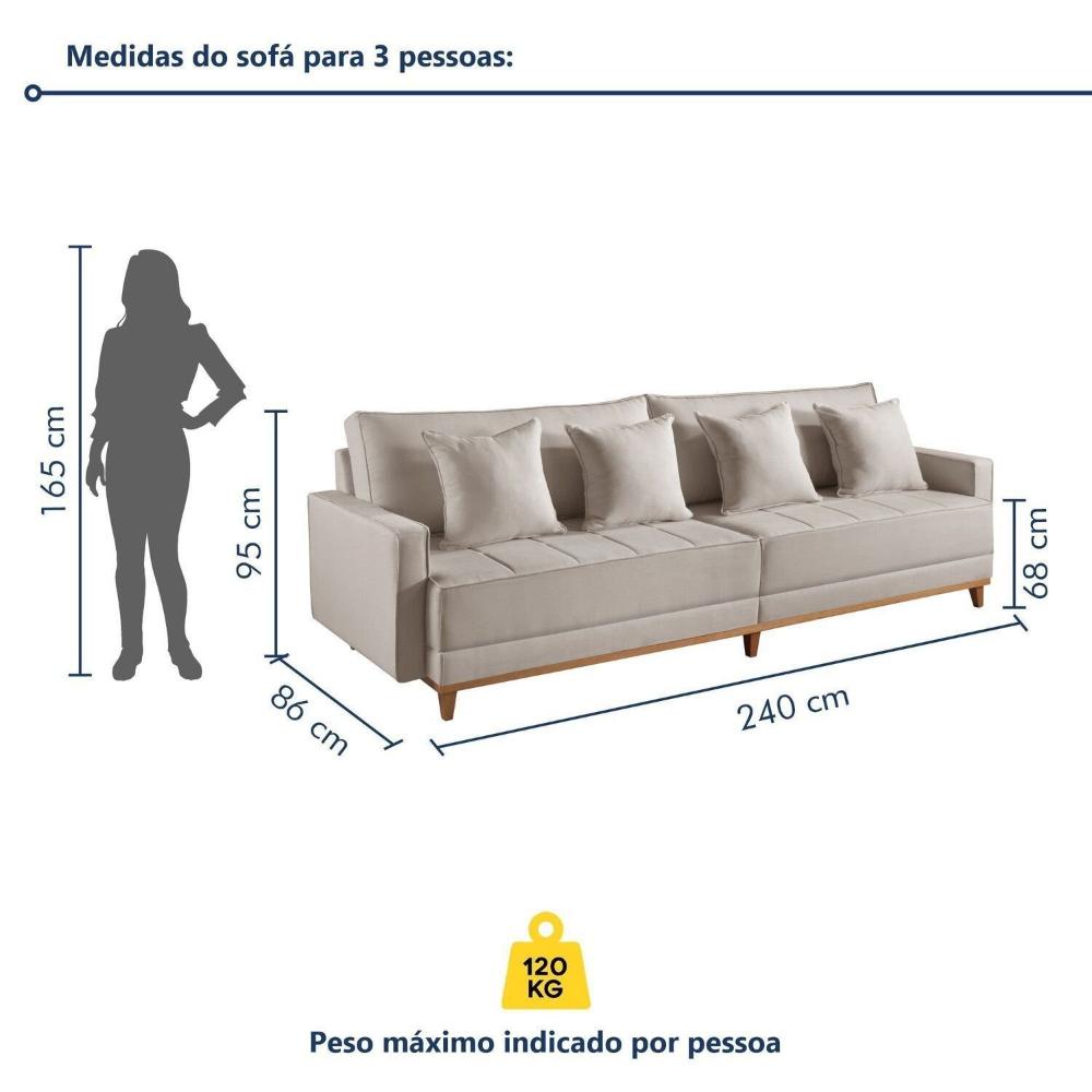 Miniatura Sofá 3 Lugares 4 Almofadas 95x240x86 Cm Bege