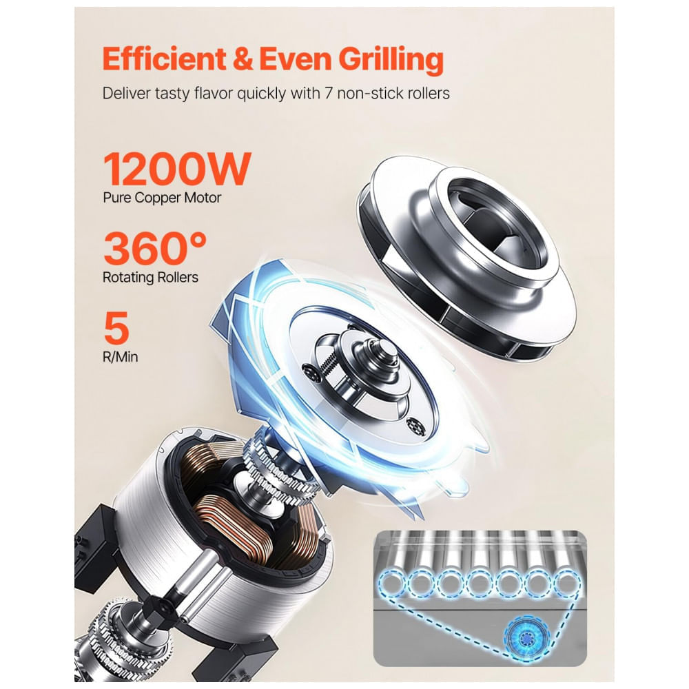 Máquina de Cachorro-Quente VEVOR, 18 Hot Dogs em 7 Rolos, Grill de Salsichas em Aço Inoxidável, 1200W com Aquecedor de Pães, Tampa,