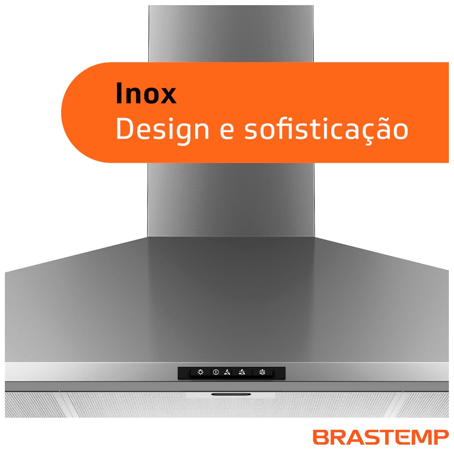 Miniatura Coifa de Parede Brastemp 90 cm Inox Piramidal 5 e 6 Bocas Duplo Filtro BAI91BR 220