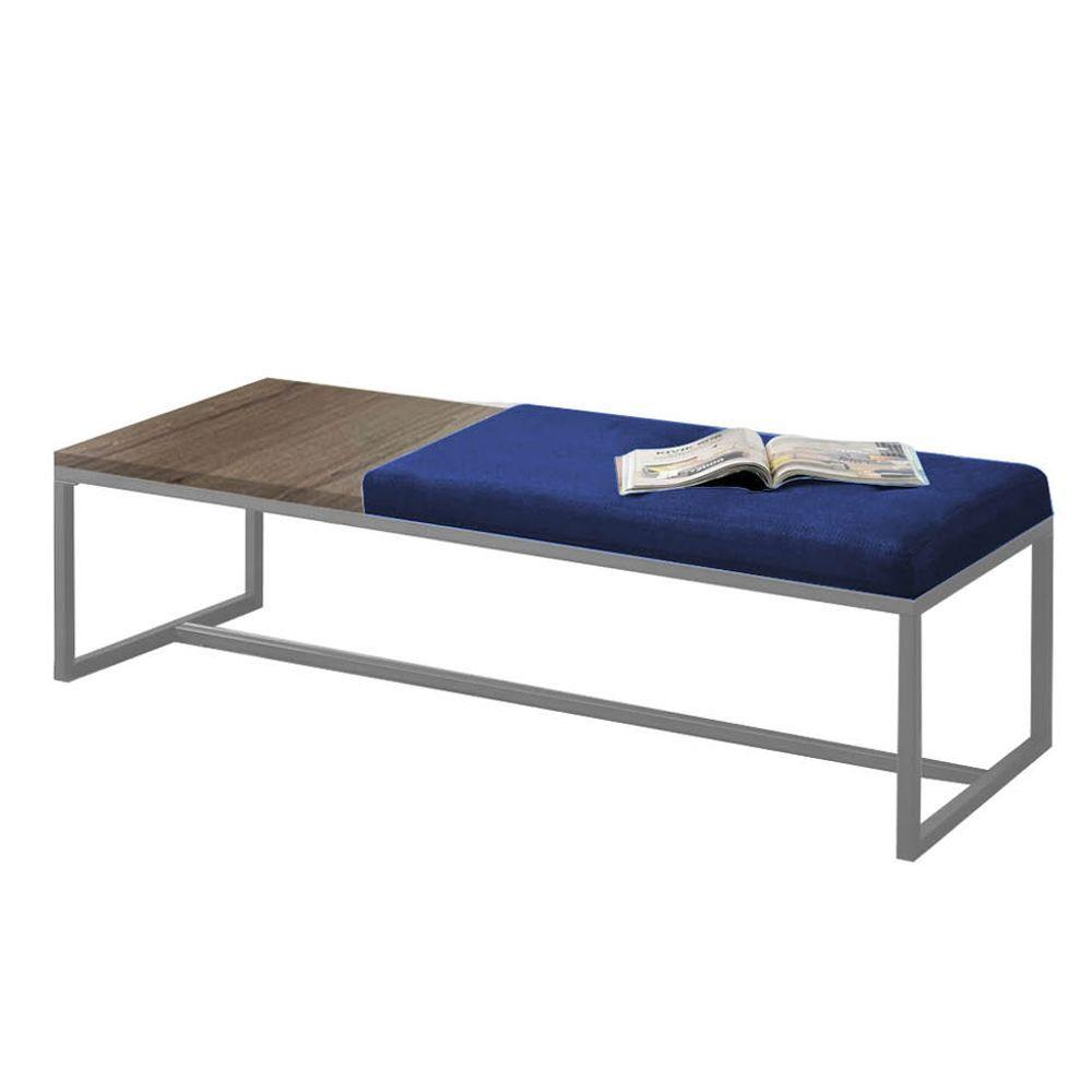 Miniatura Calçadeira Recamier Londres 160cm Cinza Suede Azul Marinho Tampo Mdf Caramelo - Ahazzo Móveis