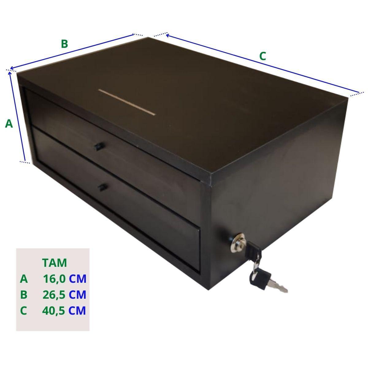 Miniatura Suporte Monitor Mdf 2 Gavetas Chave Cofre Preto