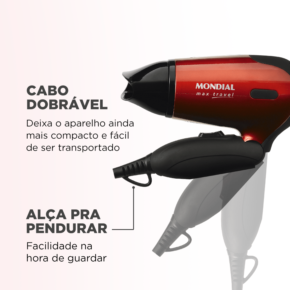 Miniatura Secador de Cabelos Mondial Max Travel SC-10 SECADOR CABELO-BIV-VERMELHO/PRETO