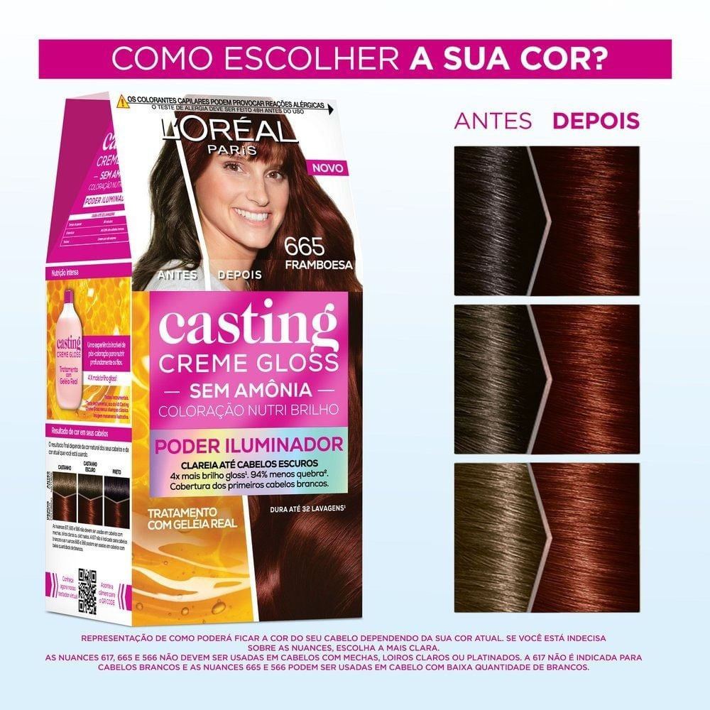 Miniatura Tinta De Cabelo Casting Creme Gloss Poder Iluminador De L’oréal Paris 665 Framboesa 230g