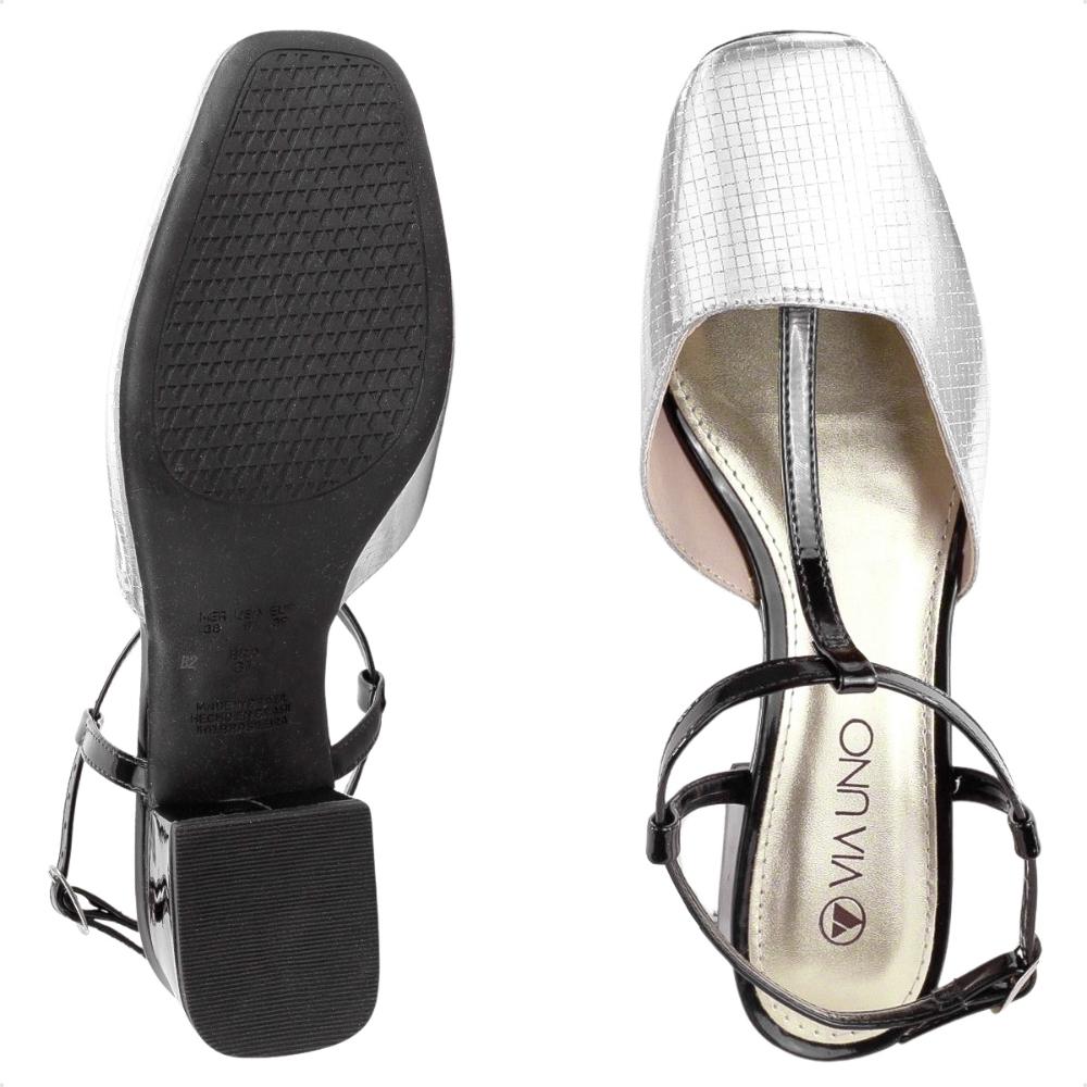 Miniatura Scarpin Via Uno Salto Bloco Baixo Verniz Feminino Prata / Preto - 34
