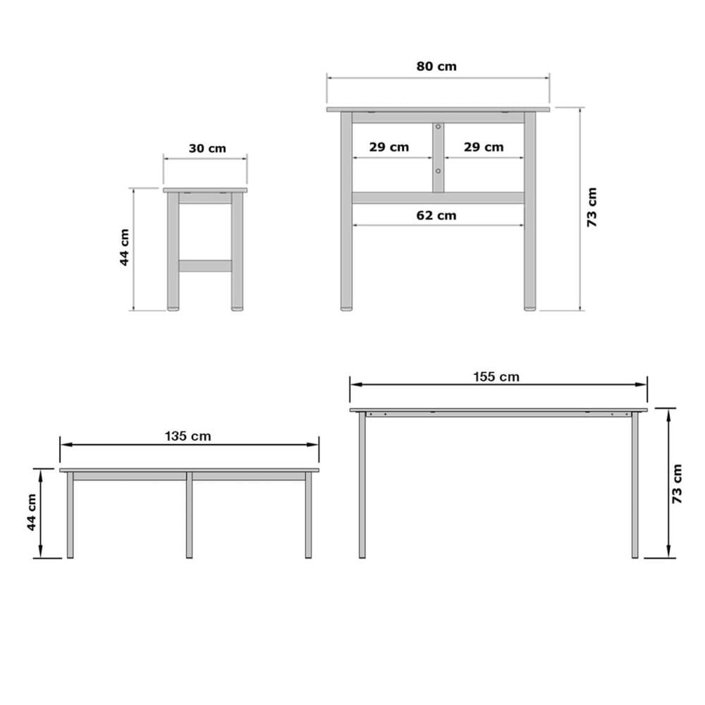 Miniatura Mesa Refeitório 6 Lugares com 2 Bancos Metal Wood Design Cristal