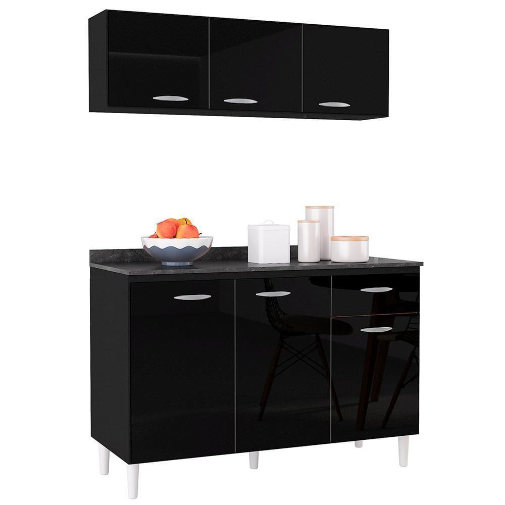 Miniatura Armario Aereo 3 Portas E Balcao 120 Cm Preto Poqq Preto