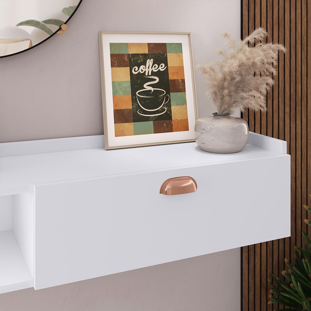 Aparador Suspenso Pequeno Cantinho Café 1 Porta Nicho Decor Sala Cozinha Hall Entrada Retrô - Branco - RPM