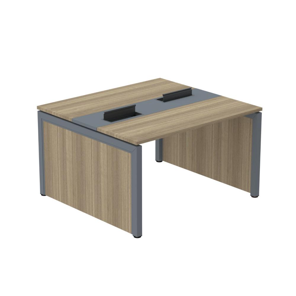 Miniatura Mesa de Plataforma Dupla para 2 Pessoas Corporativa 140x140/2p Nogueira casbalanca/Preto