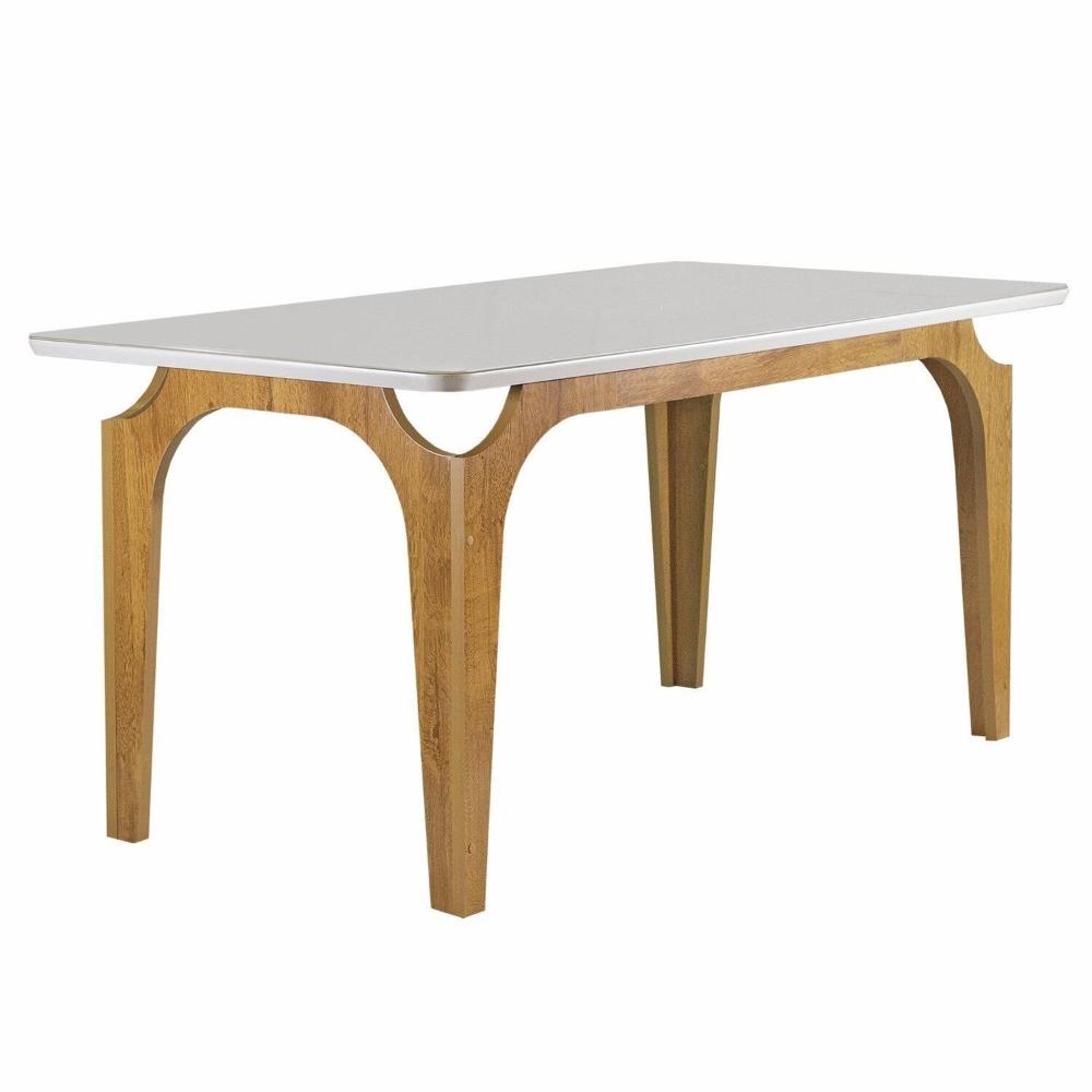 Conjunto Mesa Melina 170cm X 90cm com 6 Cadeiras Carolina Tampo Smart Plus com Vidro Cinamomo/Off White/Bege Claro