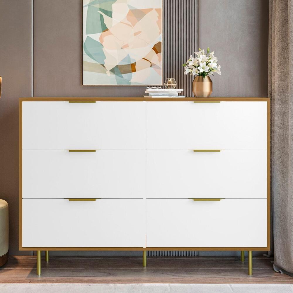 Miniatura Cômoda para Quarto com 6 Gavetas 135cm X 102cm Safira Freijó/Branco