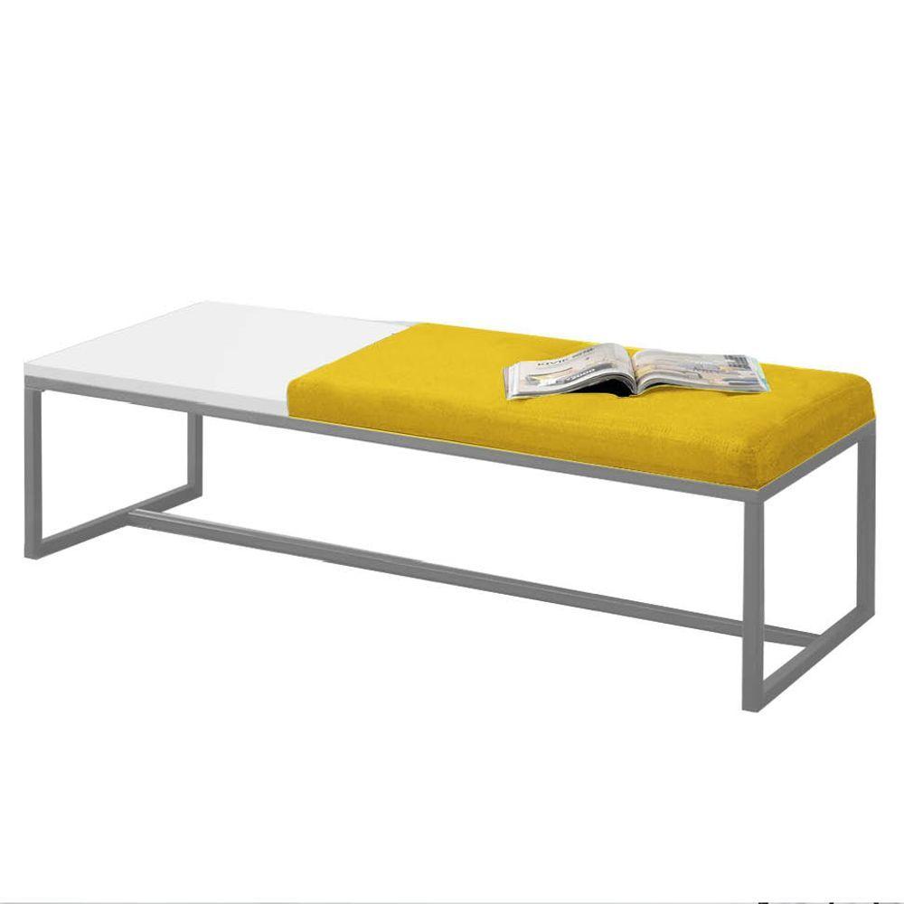 Miniatura Calçadeira Recamier Londres 160cm Cinza Corino Amarelo Mdf Branco - Ahazzo Móveis