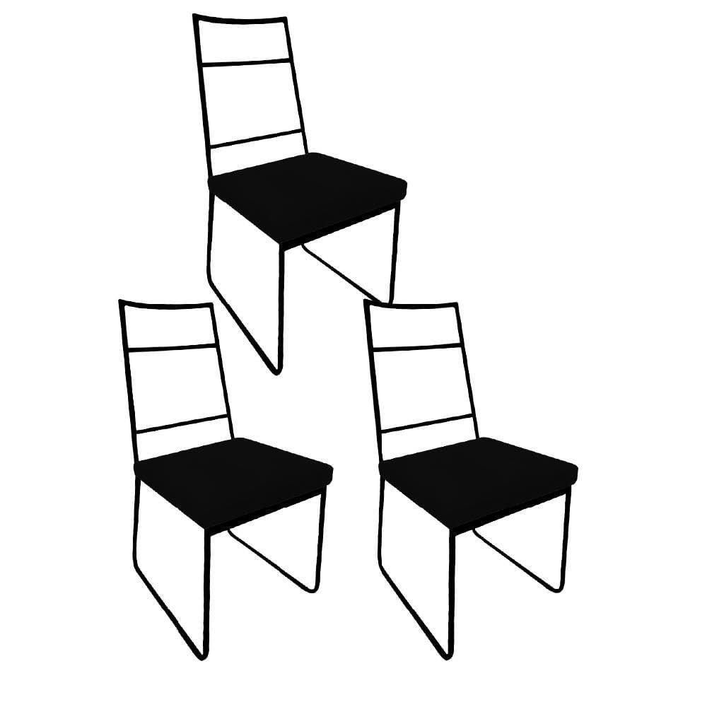 Miniatura Kit 03 Cadeiras Sala De Jantar Stark Ferro Preto Sintético Preto - Amey Decor