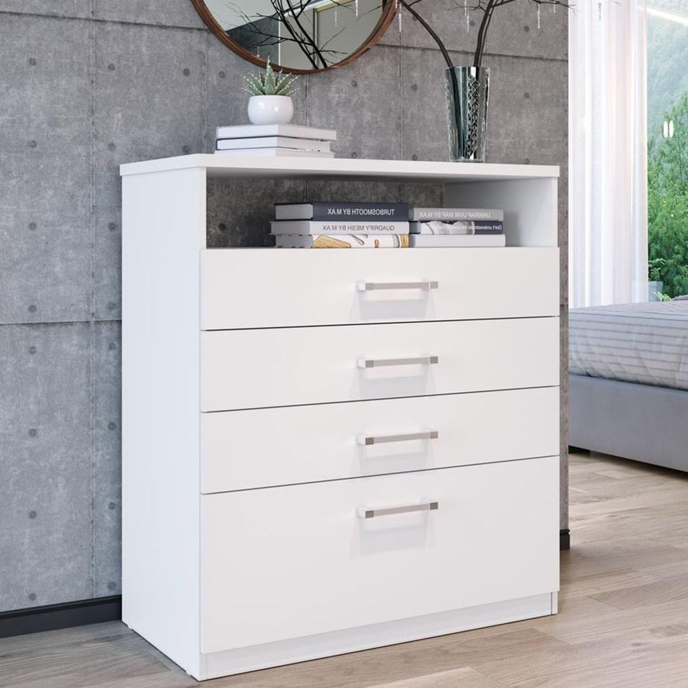 Miniatura Cômoda Édez Lupus, 4 Gavetas, Touch Branco