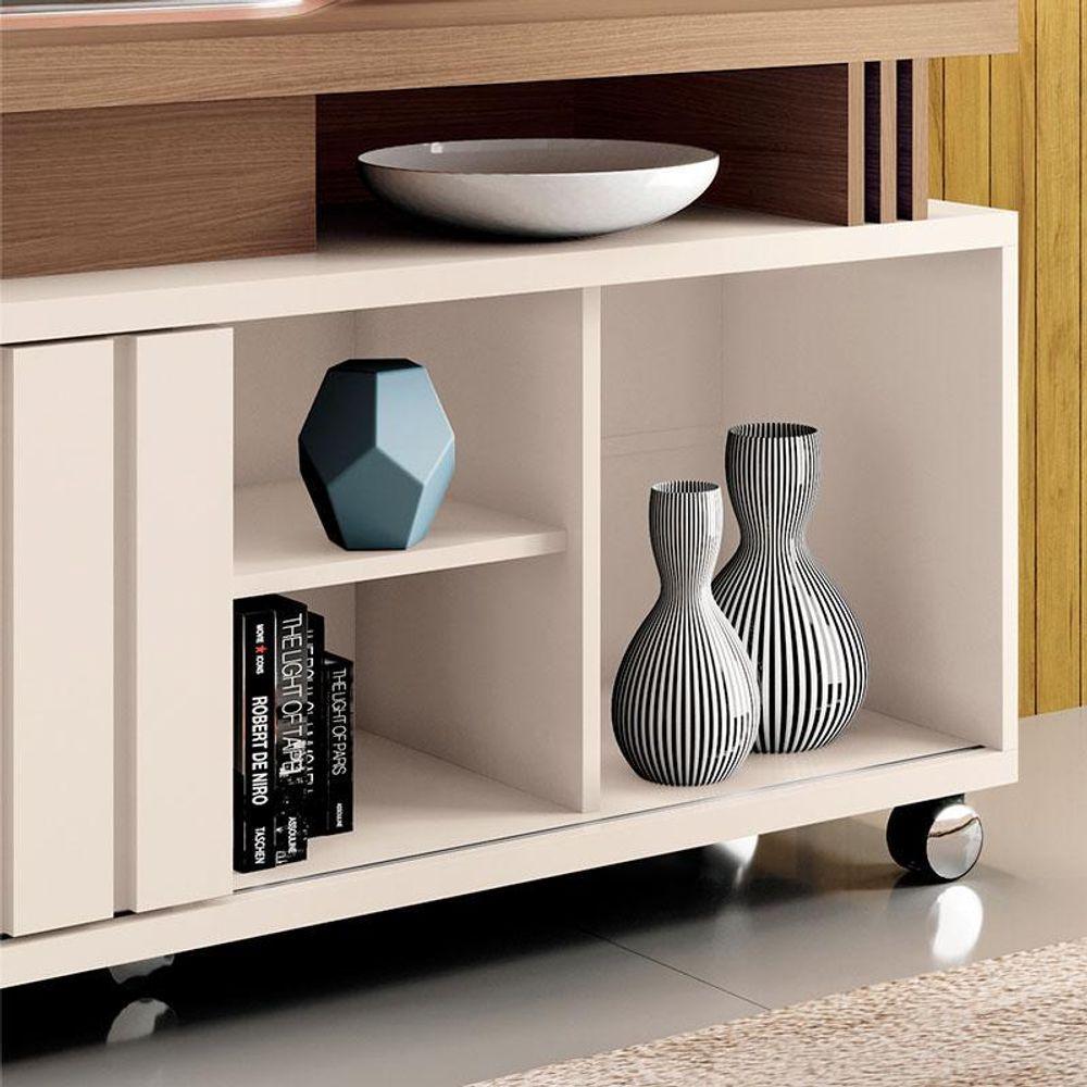 Rack Bancada Para Sala Rivera 1.3 Off White Castanho - Hb Móveis