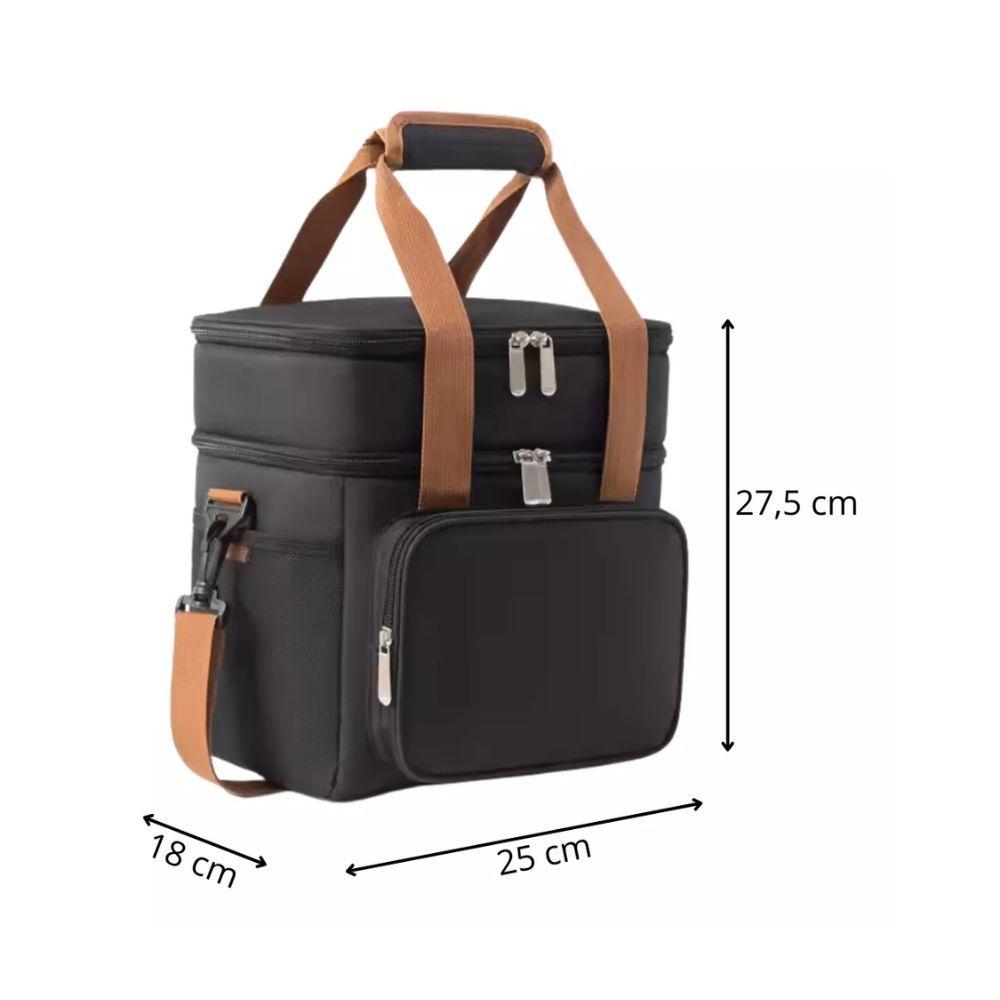 Miniatura Bolsa Termica Marmita Lancheira Multiuso Alça Trabalho Passeio Academia Dois Compartimento Preto