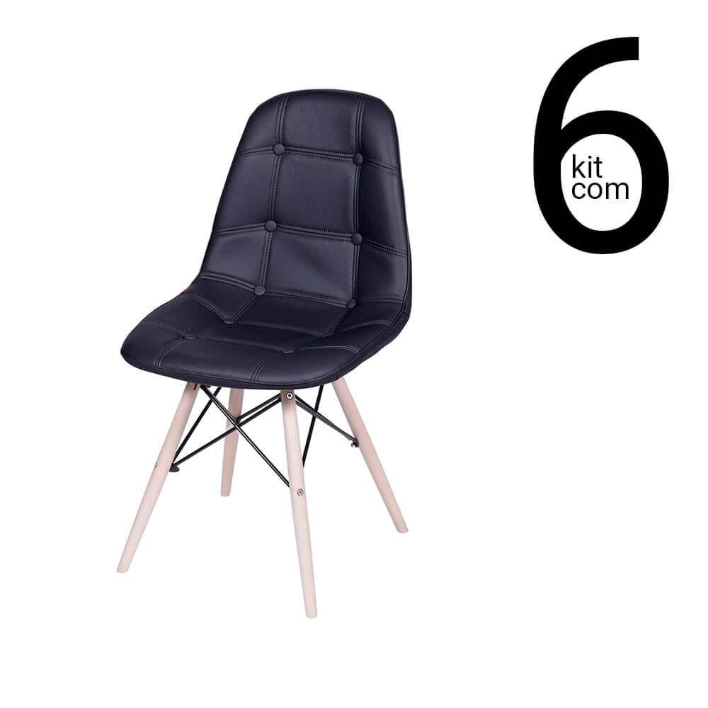 Miniatura Conjunto 6 Cadeiras Eames Dsw Botonê - Preta