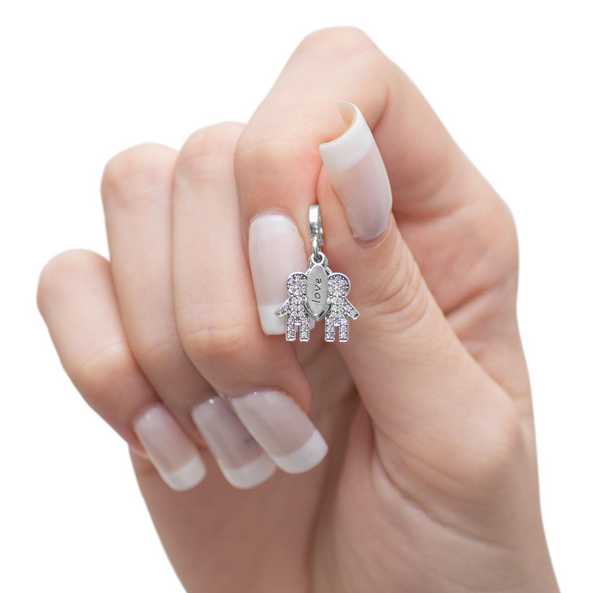 Miniatura Berloque Charm Pingente Casal Meninos Em Prata 925