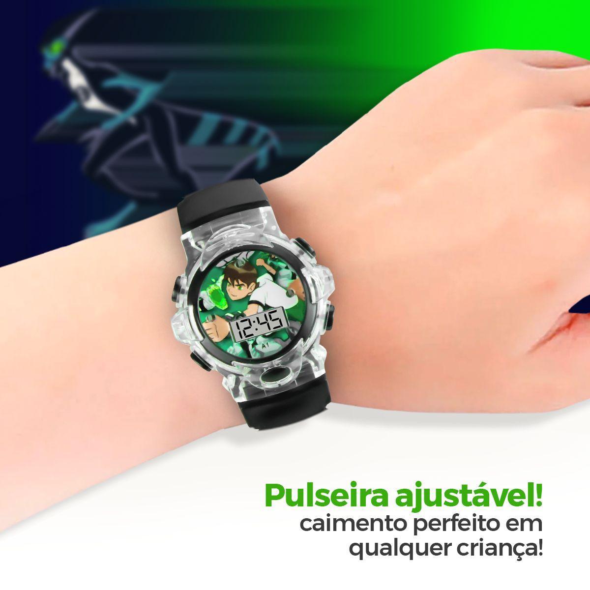 Miniatura Relogio Infantil Digital Led Ben10 Sol Oculos Caixa Criança