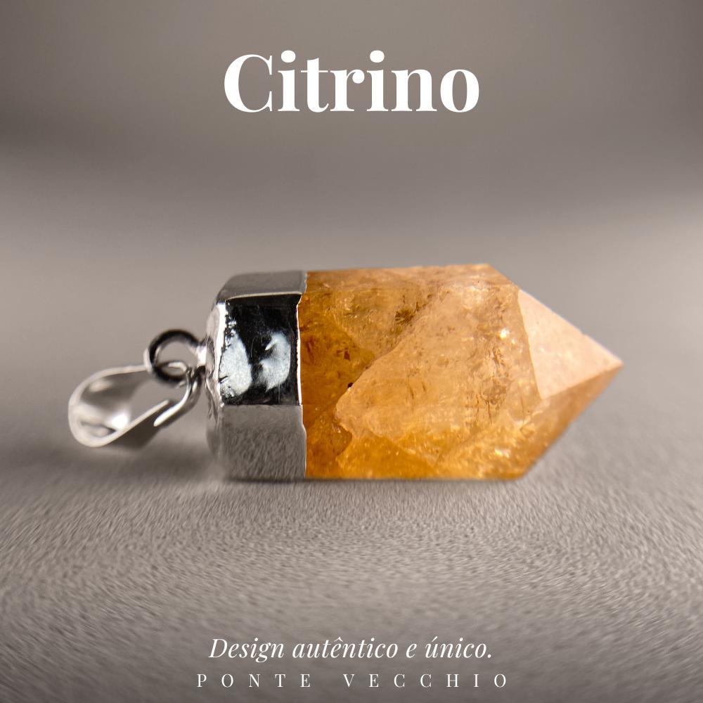 Miniatura Colar Prata 925 Citrino Obelisco Lapidado Prata Verdadeiro