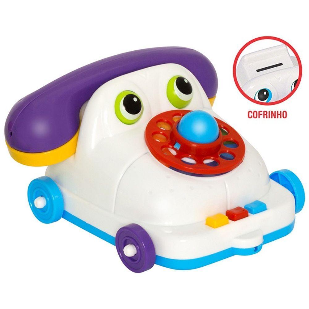 Miniatura Telefone Infantil Brinquedo Educativo Para Bebe Com Cofrinho Cor:branco