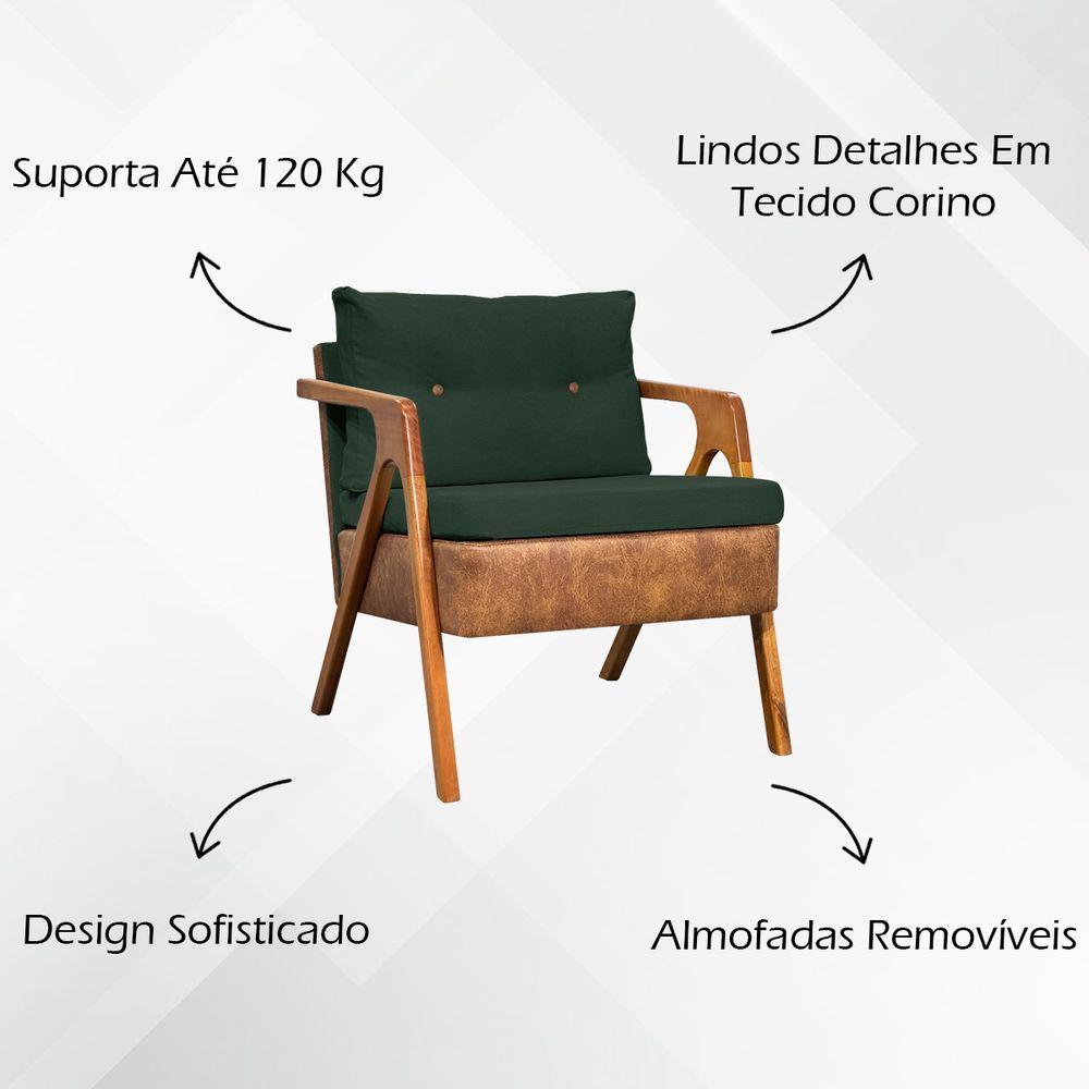 Poltrona Linho Moderna Laura Corino Com Linho Pé Castanho - Verde, Linho