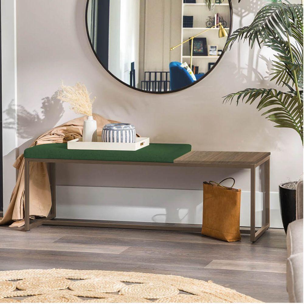 Miniatura Banco Recamier Puff 140cm Industrial Marrom Suede Verde Tampo Quadrado Mdf Castanho