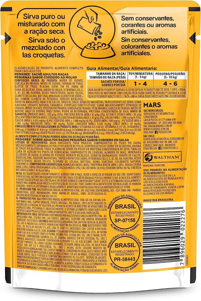 Miniatura Ração Úmida Pedigree  Sachê Cordeiro ao Molho para Cães Adulto Raça Pequena 100g