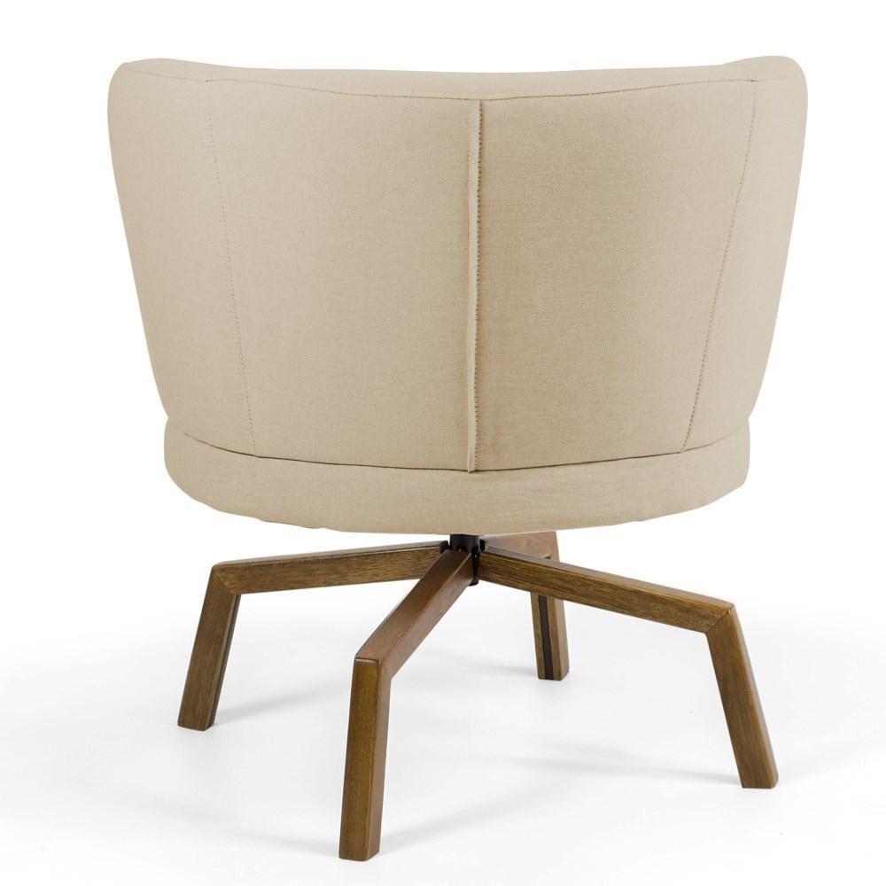 Miniatura Poltrona Decorativa Sala De Estar Melissa Base Ka Giratória Castanho C-129 Linho Bege Escuro - Domi