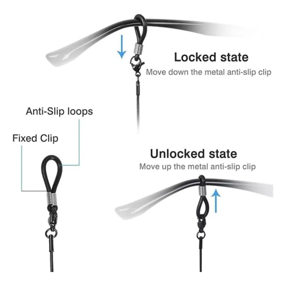 Miniatura Corrente Óculos Sol Masculina Metal Preto - Kit 05 Unid.